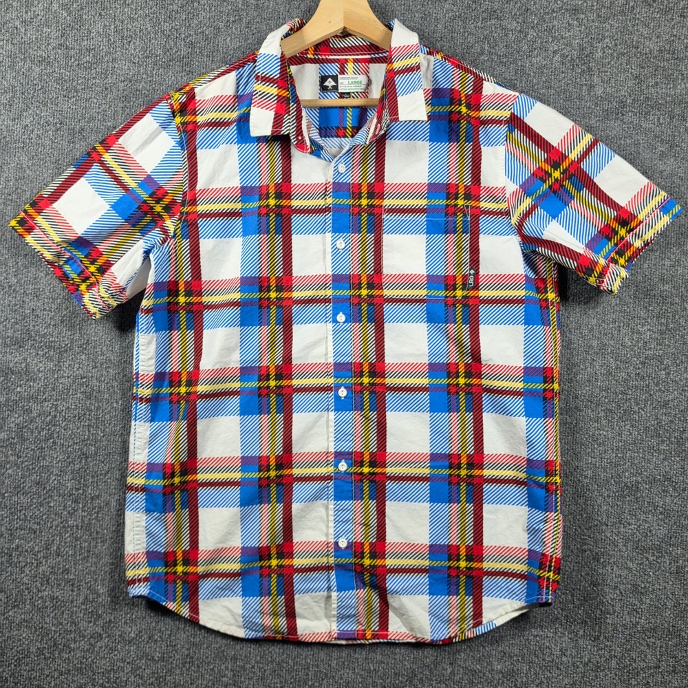 LRG Shirt Mens Large Plaid Tartan Button Up Short Sleeve Ethereal Urban Skater